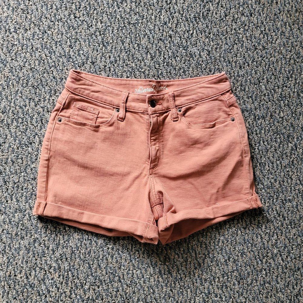 Universal Thread High Rise Midi Rust Denim JEAN Shorts Stretch 5 Pocket Size 6